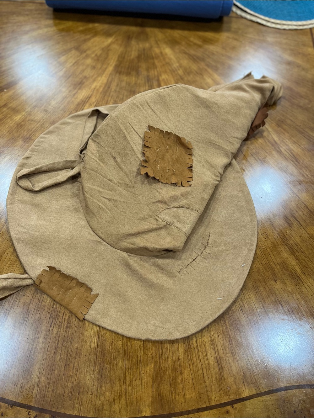 Kids Brown Scarecrow Costume Hat with Patch Details